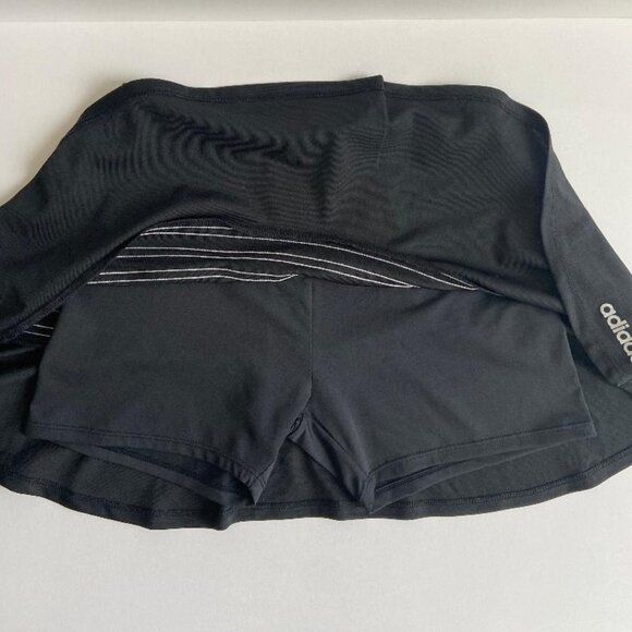 Adidas Girl's Black Three-Stripe Tennis Skirt with Built-in Shorts - Picture 7 of 7